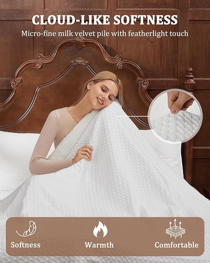 CAROMIO Heated Blanket Twin Size, Waffle Weave Electric Throw Blanket Fast Heating with LCD Controller, 10 Heat Levels & 1-12H Time Settings Auto Off, ETL Certified, Off White, 62" x 84"