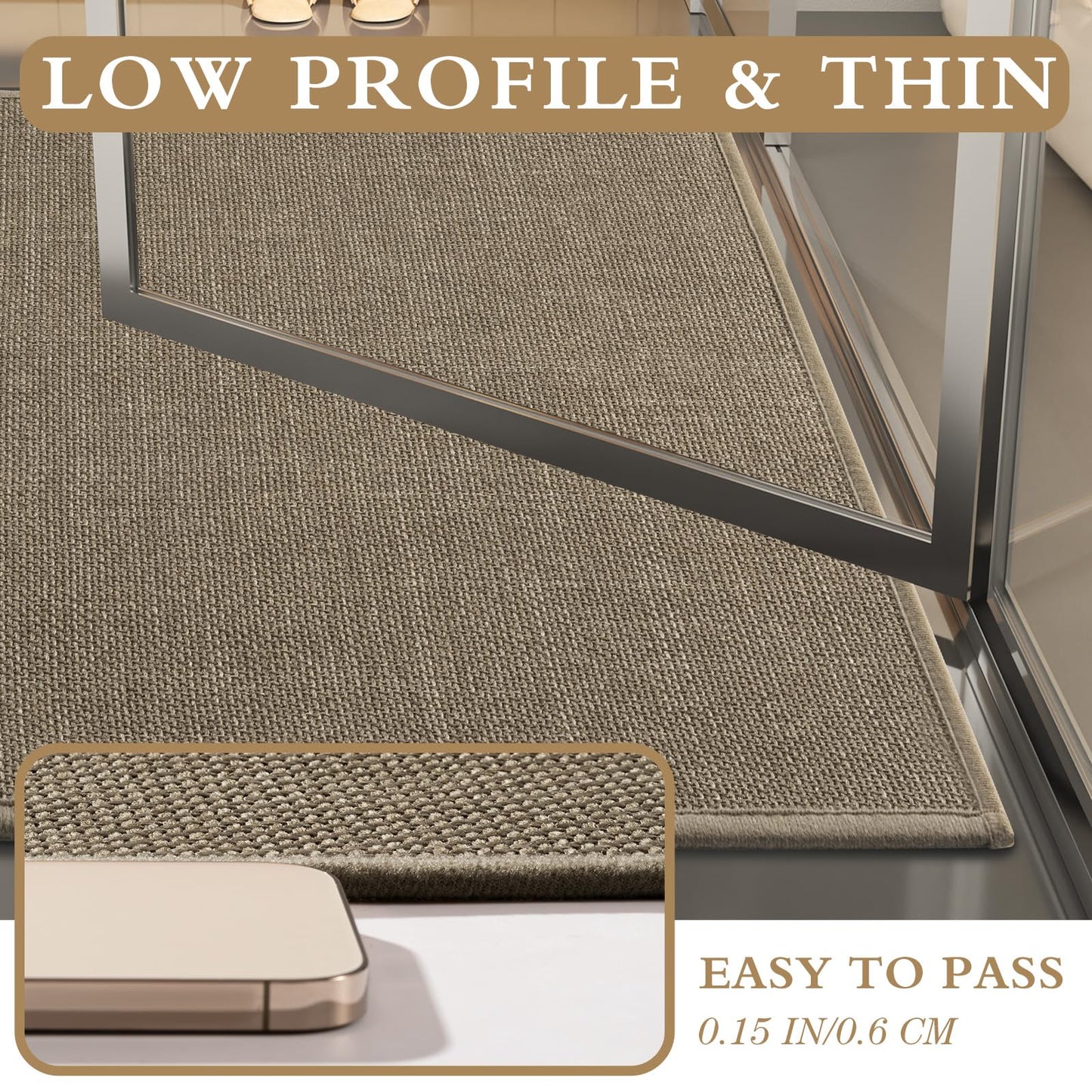 YIHOUSE Brown Bath Rug Set, 3 Piece Dark Beige Absorbent Non Slip Washable, Quick Dry Thin Bath Mat for Toilet and Floor