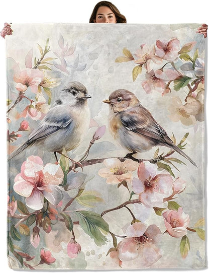 Bluebird Blossom Throw Blanket for Boys Girls Kids Adults Women, Fuzzy Warm Soft Cozy Flannel Blankets Gifts for Bedroom, Couch, Travel, Home Decor 60x80 in