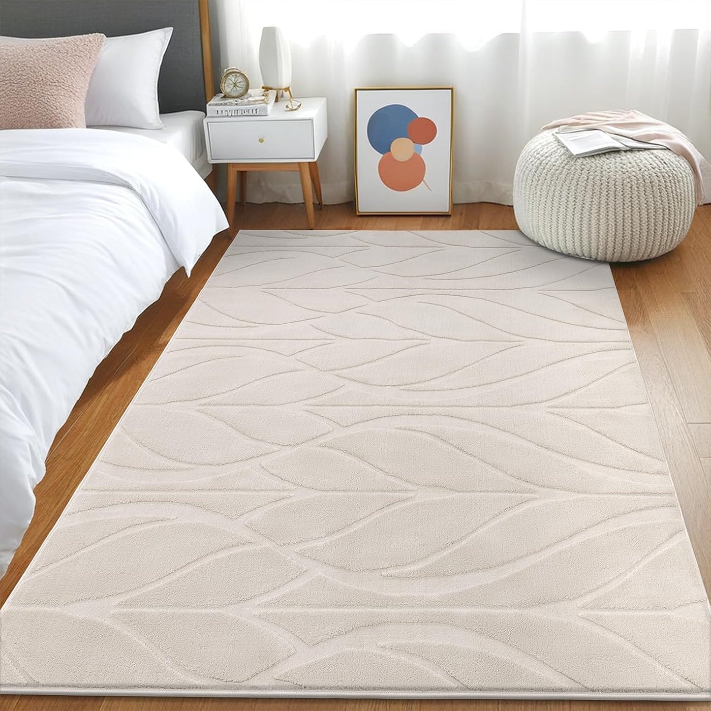 SHACOS Soft Area Rug for Bedroom 4x6 Beige, Washable Non Slip Indoor Rug for Entryway, Fluffy Rugs Carpet for Living Room Kids Nursery Room, Home Decor Aesthetic - Leaf Pattern Design