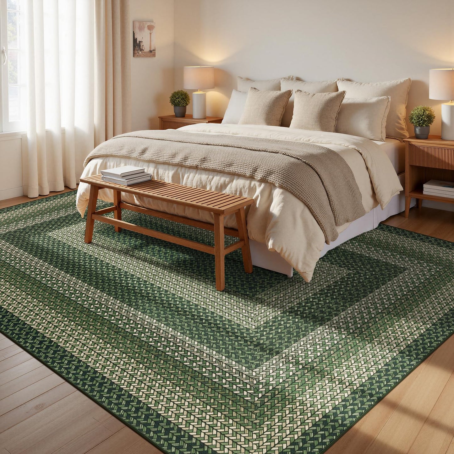 Ileading Faux Braided Area Rug 5'x8' Washable Farmhouse, No-Shed Non-Slip Woven Carpet, Pet Friendly Stain Resistant Jute Style Rug for Living Room Dining Bedroom Office