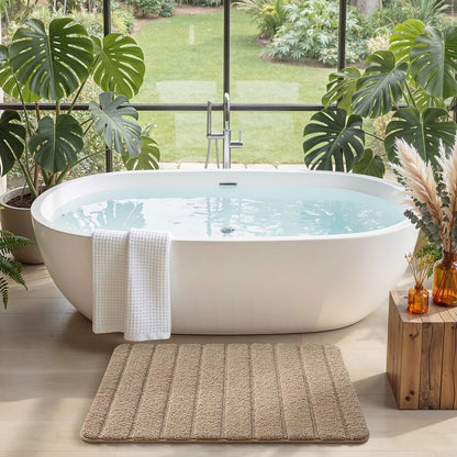 DEXI Bathroom Rugs 24x36, Machine Washable Non Slip Bath Mat, Soft Microfiber Absorbent Quick Dry Bath Rugs for Shower Floor, Sink, Tub, Beige