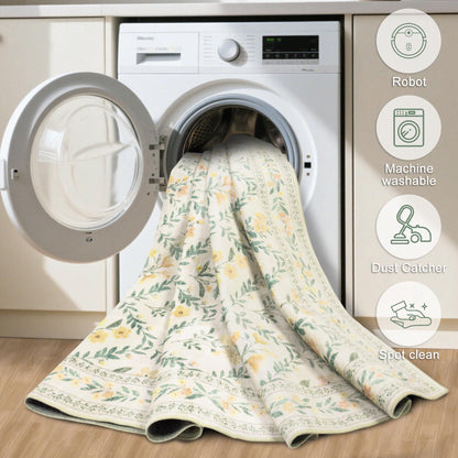 Area Rug Living Room Rugs: Floral 4x6 Washable Rug Vintage Soft Boho Non-Slip Carpet Stain Resistant Large Carpets for Bedroom Dining Room Farmhouse Nursery Hallway Home Office Beige/Multi