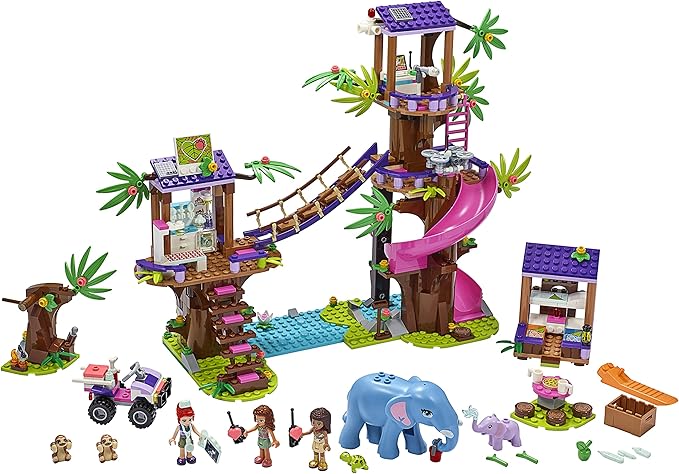 LEGO Friends Jungle Rescue Base 41424 Building Toy for Kids Animal Rescue Kit That Includes a Jungle Tree House and 2 Elephant Figures for Adventure Fun (648 Pieces)