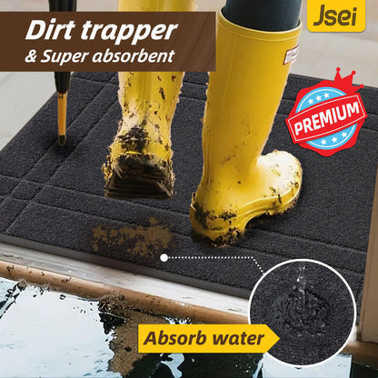 JSEI Entryway Rugs Doormat 20"x32", Non-Slip Dirt Trapper Door Mats Indoor, Washable Absorbent and Stain Resist Welcome Floor Mat for Front Door, Dog Door Mat, Dirty Wet Shoes & Paws, Dark Grey