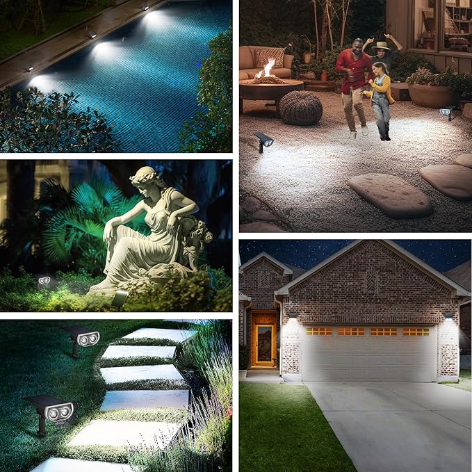 Linkind Solar Lights Outdoor StarRayS, Bright Solar Spot Lights Outdoor, IP67 Waterproof Spotlights for Garden Yard Landscape Walkway Patio Tree (Daylight, 2 Pack)