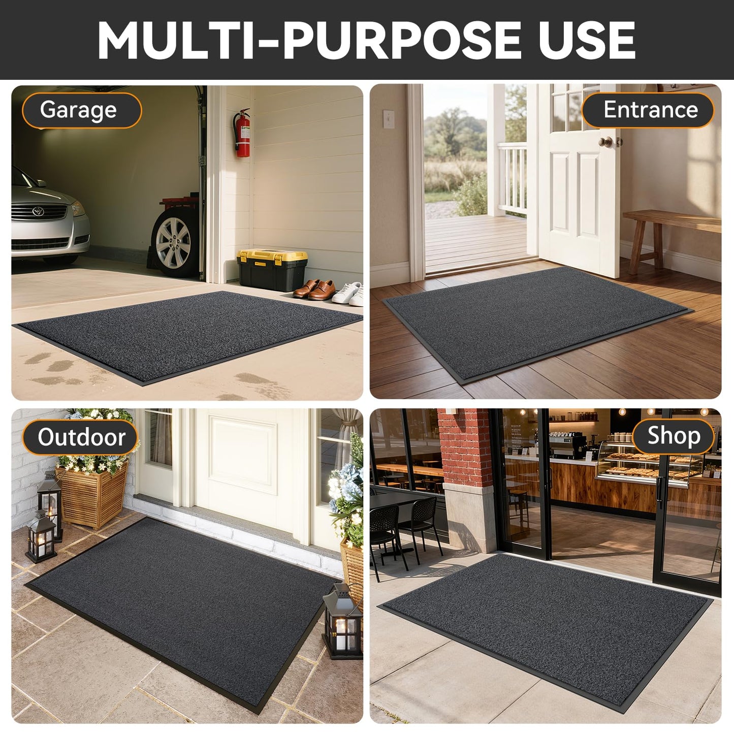Quqei Front Door Mat Outside Entrance 31"x47", Heavy Duty Non Slip Doormat, Dirt Resistant Outdoor mat, Absorbent Welcome Mat for Front Door, Indoor, Entryway, Easy to Clean, Low Profile, Grey