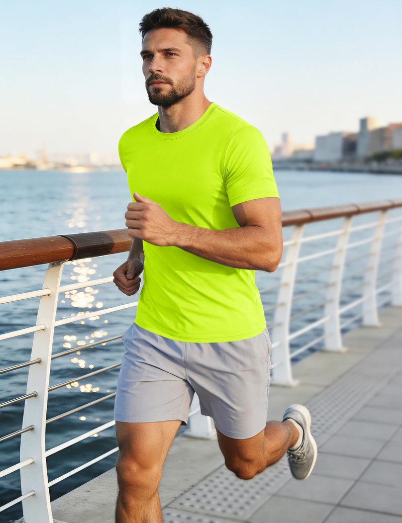 Short Sleeve Shirts for Men Sun Protection T-Shirts UPF 50+ Ultra Breathable Shirts Moisture Wicking Baselayer Casual Shirts Fluorescent Green
