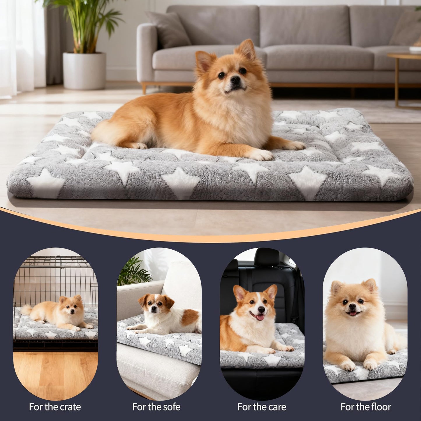 pobopobo Dog Bed Mat, Reversible Crate Pads for Small/Medium/Large Dogs & Cats Sleeping, Portable & Soft, Dog Beds Crate Pad M(30"*20"*1.5")