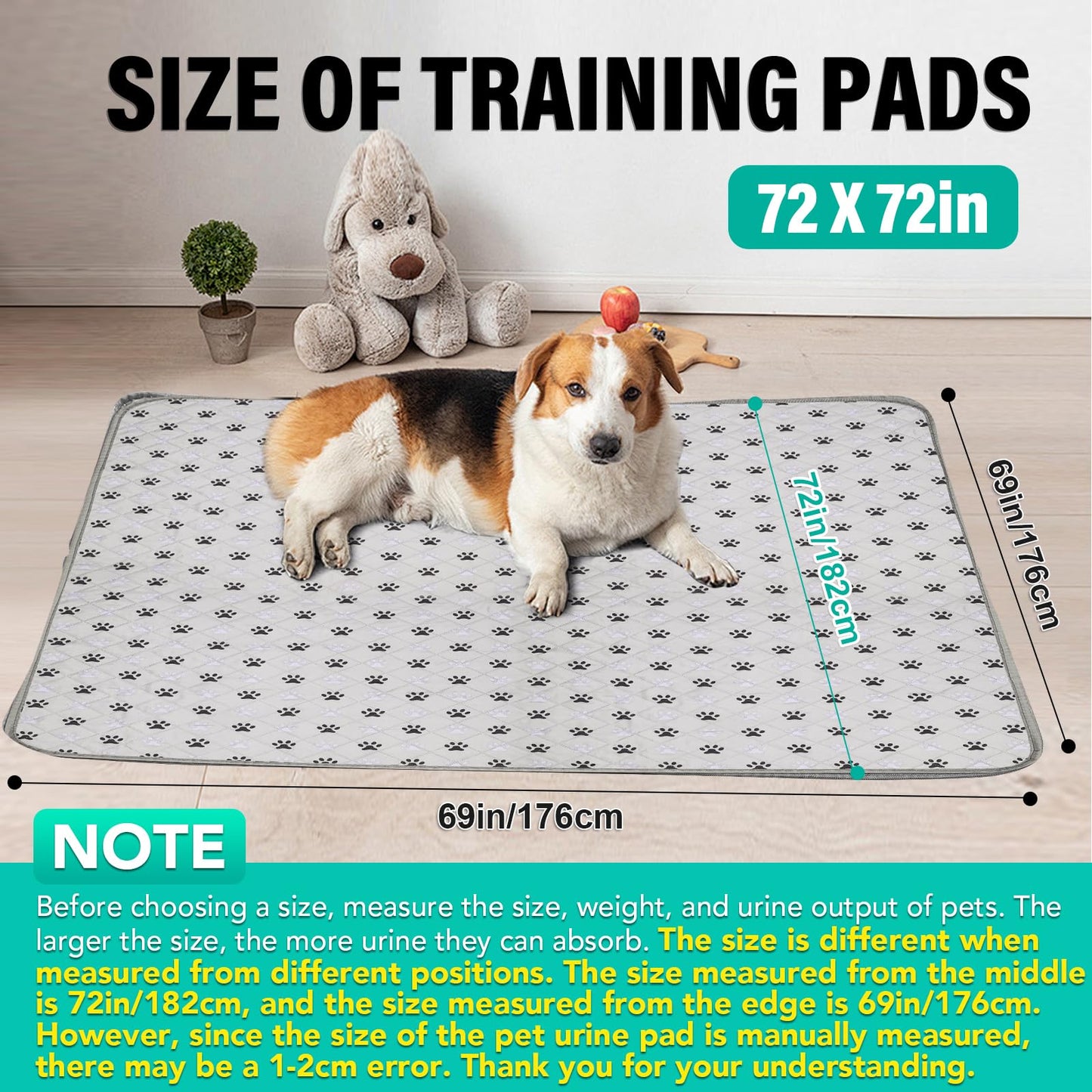 FURWEY 2 Pack Extra Large 72"X72" Washable Pee Pads for Dogs Super Absorbent Dog Training Pads Non-Slip Waterproof Pet Training Pads Mats Whelping Pads for Dogs Cats Puppy