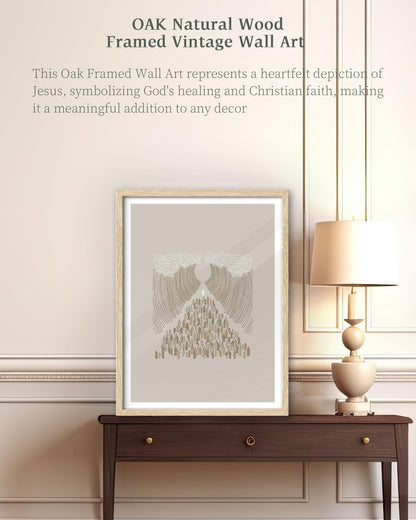 iHery Natural OAK Wood Jesus and Peter Walk on Water Framed Wall Art, 12x16 in Modern Sketch Bible Verses Canvas Art Decor, Beige Logs Boho Scripture 1Pack for Living Room Bedroom