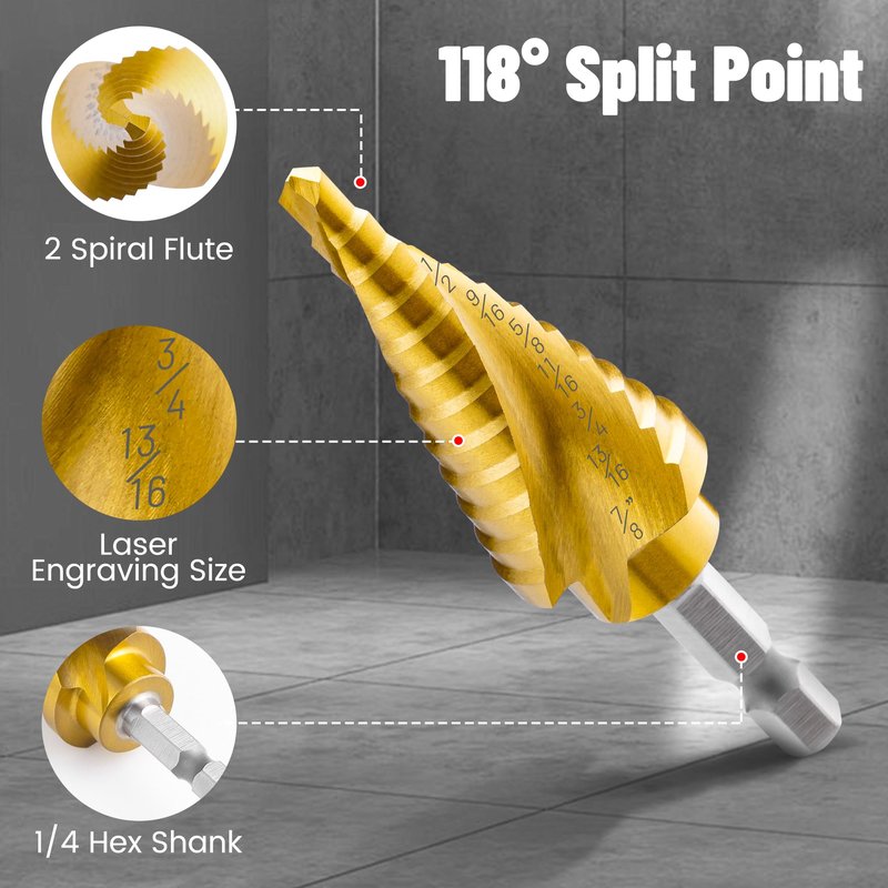 IRONANT 3PCS Step Drill Bit Set, Spiral Grooved HSS Titanium Step Drill Bits for Metal, 31 Sizes Stepper Up Bits