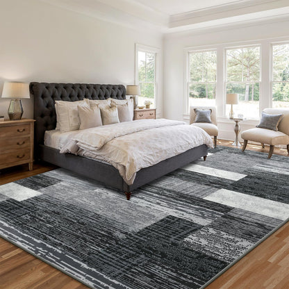 Large Area Rugs,Modern Geometric Patchwork Floor Decor for Bedroom Aesthetic Carpet, Rockwood Collection, Indoor Rugs for Living Room, Dining Room, Nursery, Office, Machine Washable Rug,5x8 Ft Grey