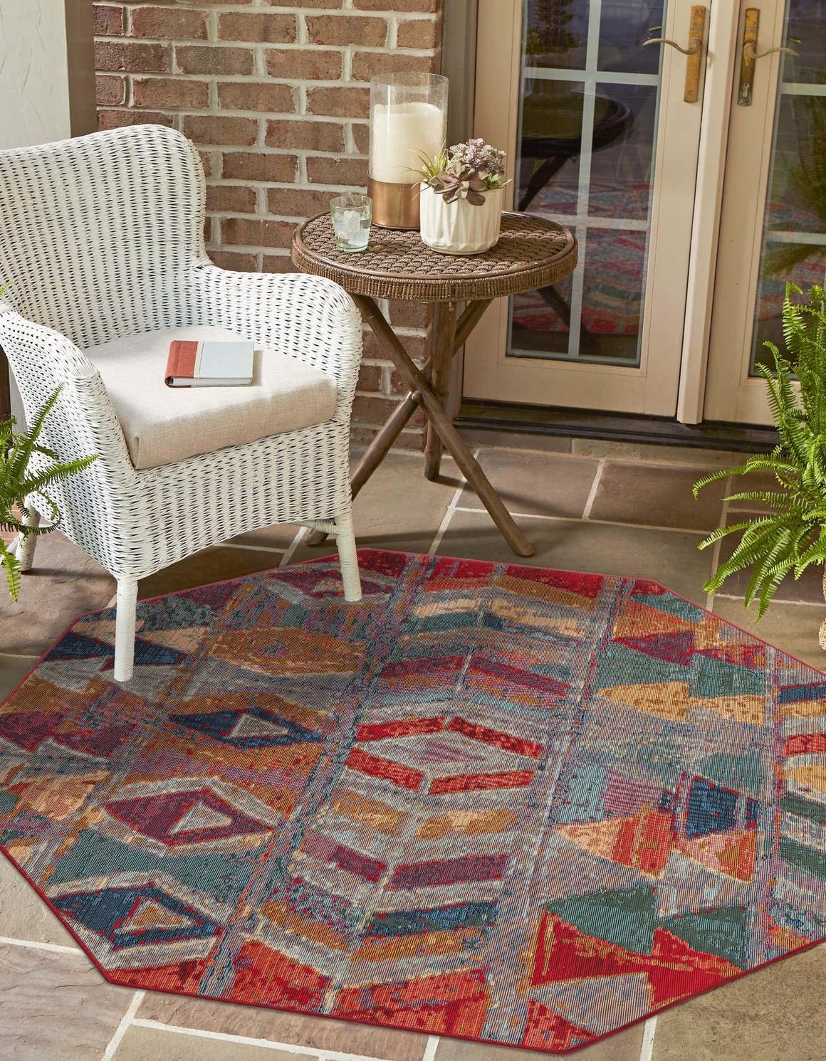 Unique Loom Outdoor Modern Collection Area Rug - Tamarindo (5' 3" Octagon Multi/Burgundy)