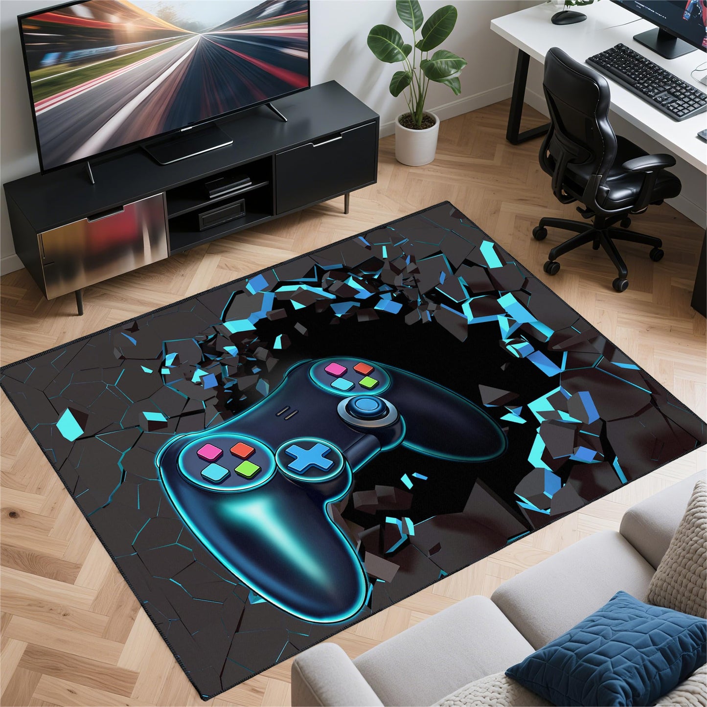 Rnmdn Gaming Rug for Room,5'x7' Non-Slip Cool 3D Gamer Rugs for Bedroom Livingroom and Game Room Decor