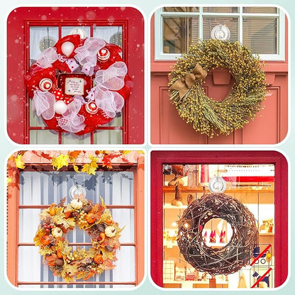 VIS'V Wreath Hanger, Large Suction Cup Wreath Hooks with Wipes, Heavy Duty, 22 LB Capacity, Removable and Reusable, Clear, 6 Pcs