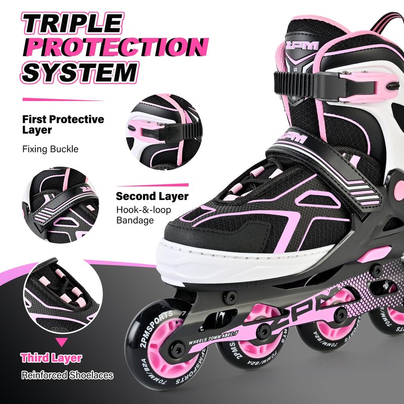 2PM SPORTS Torinx Green Boys Adjustable Inline Skates, Fun Beginner Roller Skates for Kids, Youth, Girls, Men and Women (Purple, Medium - Big Kid (1-4 US))