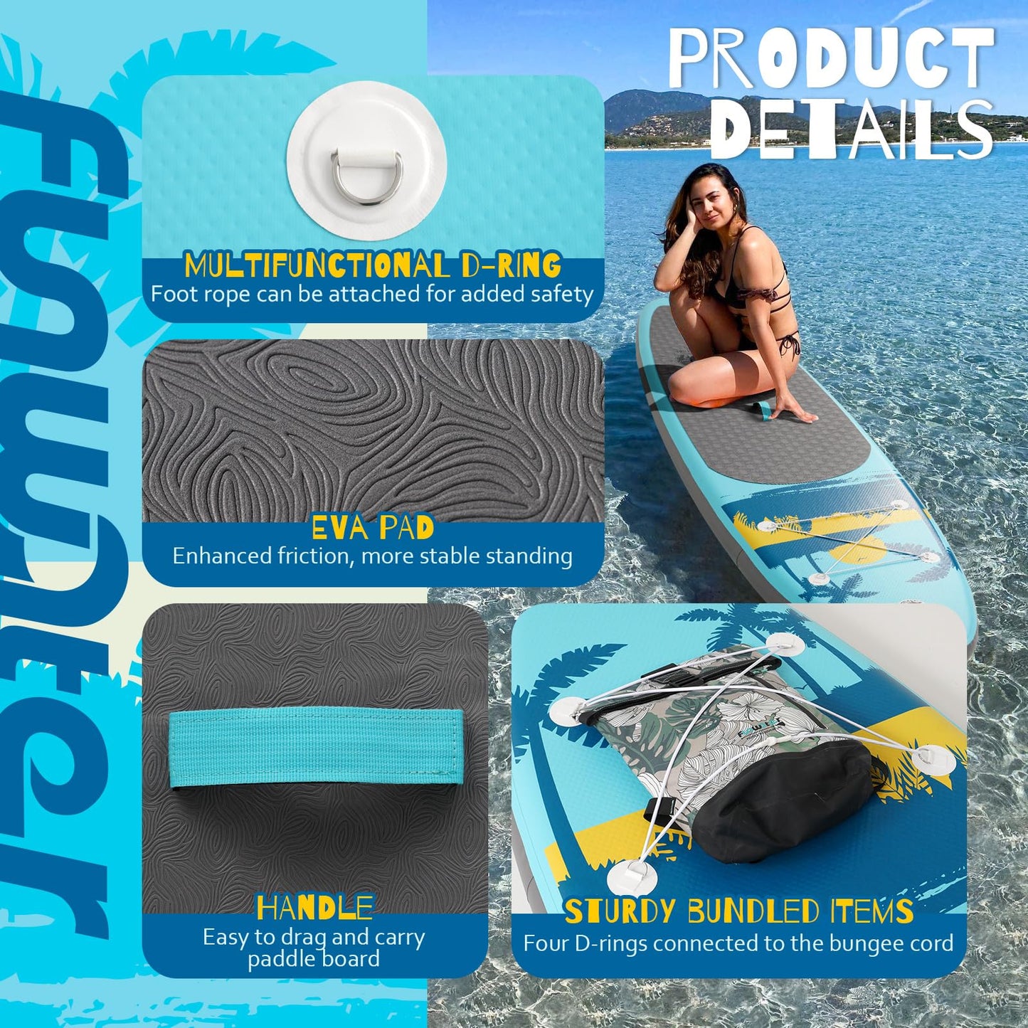 FunWater SUP Inflatable Stand Up Paddle Board Ultra-Light Inflatable Paddleboard with Accessories, Fin, Adjustable Paddle, Pump, Backpack, Leash