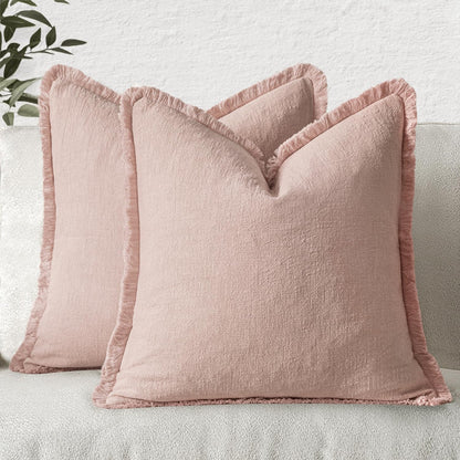 MIULEE Christmas Decorative Throw Pillow Covers Neutral Linen Fringe Fall Throw Pillows Set of 2 Natural Beige Boho Farmhouse Cushion Covers with Tassels for Couch Sofa Bed Home Decor 20x20 Inch