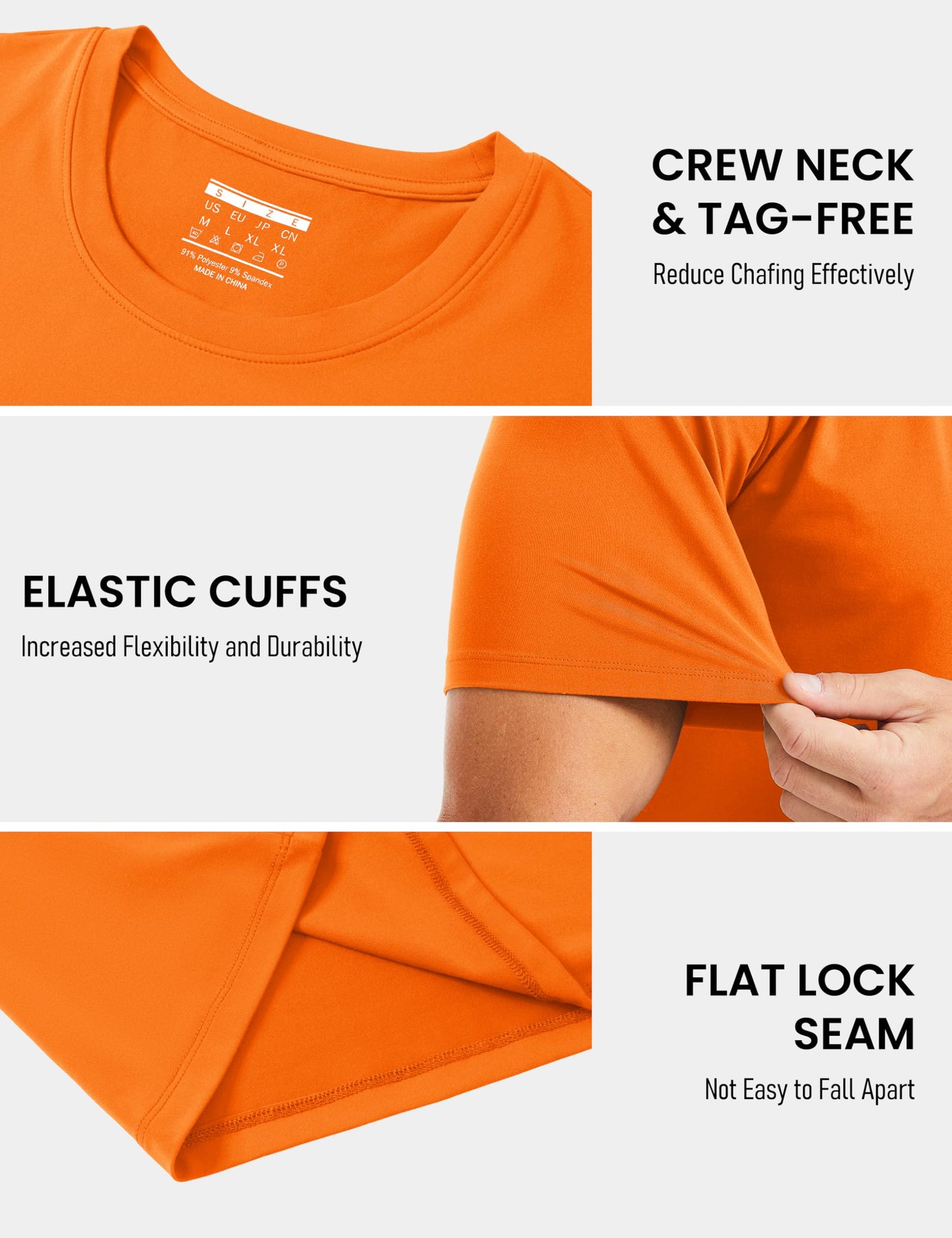 MAGCOMSEN Men's Short Sleeve Dry Fit Shirts Athletic Running Moisture Wicking Tee UPF 50+ Hiking Gym Tshirt Fluorescent Orange M