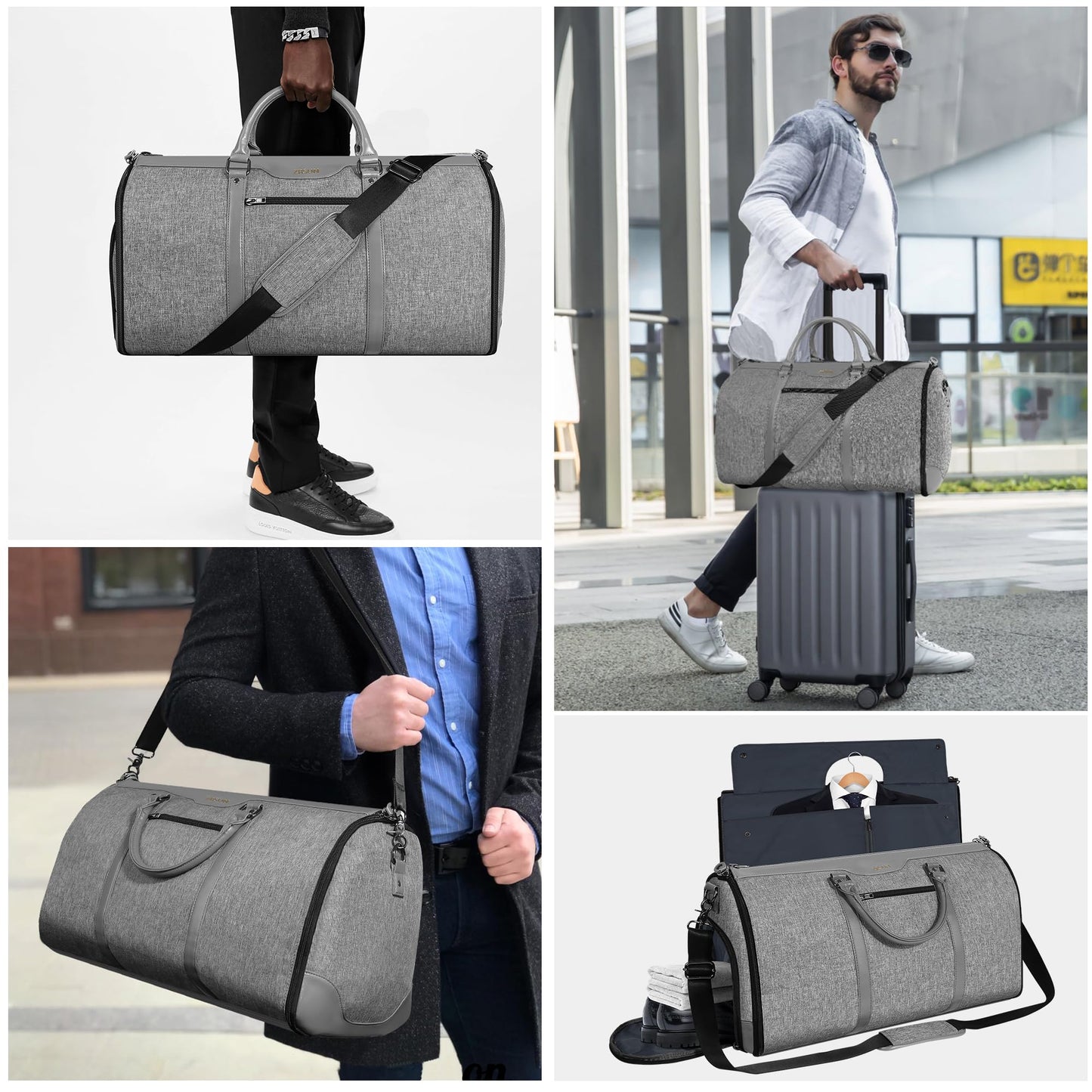 Garment Bag for Travel, Convertible Carry-On Duffel with Shoe Compartment, Waterproof & Wrinkle-Free Suit Carrier for Business Trips & Weekend Getaways, Foldable & Lightweight