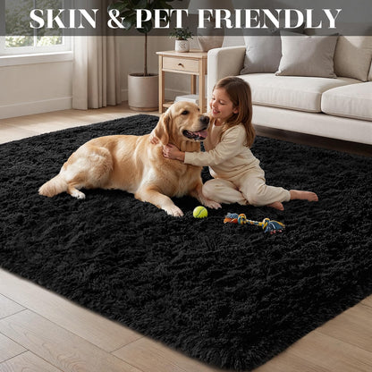 Area Rug for Living Room Bedroom: 5x7 Soft Fluffy Shag Rugs Upgrade Non-Slip High Pile Carpet Large Fuzzy Plush Indoor Floor Shaggy Carpets for Nursery Kid Playroom Office Dorms Home Decor Black