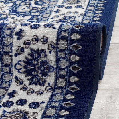 Antep Rugs Alfombras Oriental Traditional 8x10 Non-Skid (Non-Slip) Low Profile Pile Rubber Backing Indoor Area Rugs (Navy Blue, 7'10" x 10')