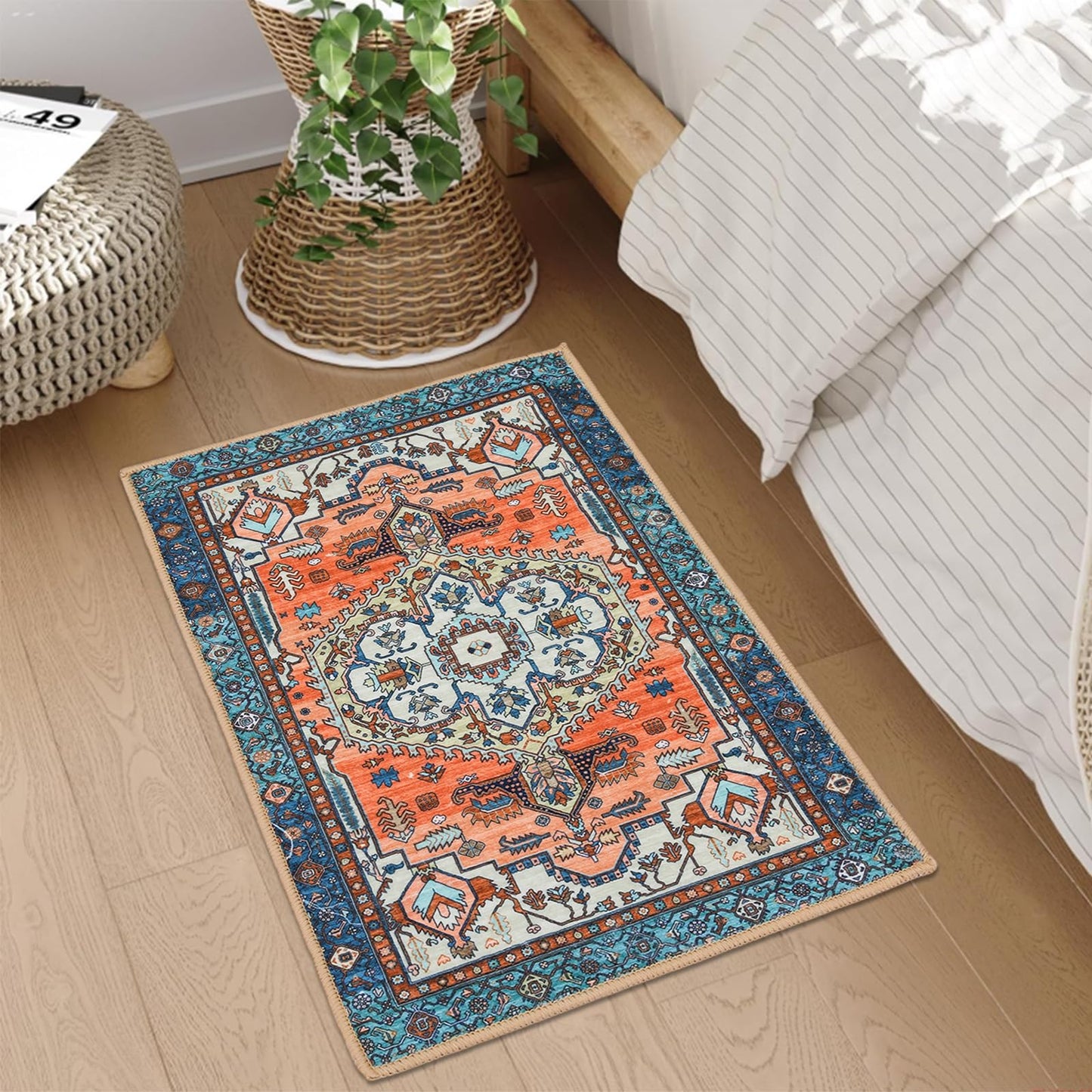 Boho Small Rugs Non Slip,20"x32" Indoor Door Mat Machine Washable,Low Profile Floor Mat Rug Rubber Backing,Resist Dirt Absorbent Floor Doormats for Entryway Kitchen Bathroom Bedroom