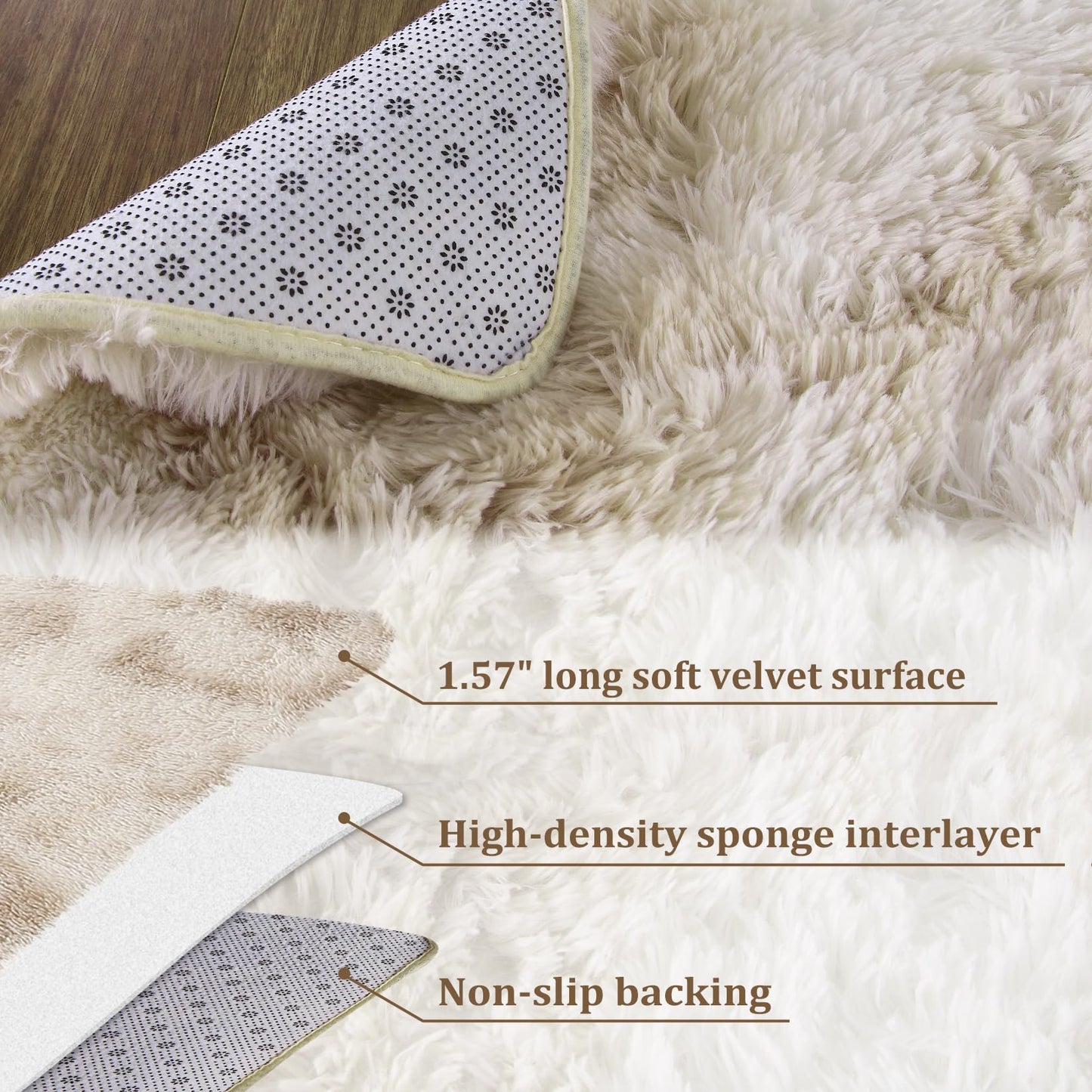 CAROMIO 9x12 Fluffy Area Rugs for Living Room Modern Plush and Thick Faux Fur Shag Rug Non-Slip Tie Dye Carpet for Bedroom, Fuzzy Shaggy Rugs for Kids Nursery Dorm, Beige Taupe