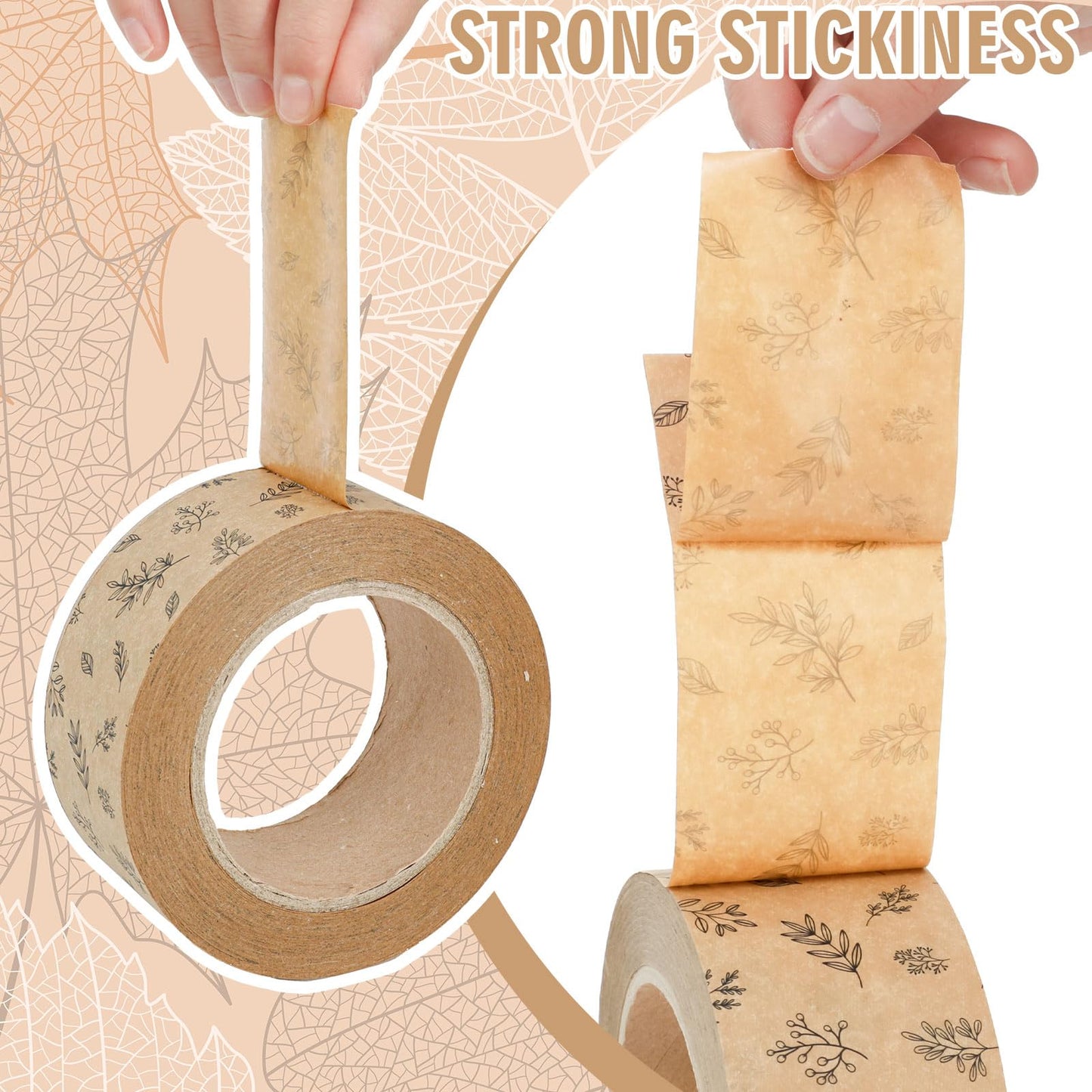 FYSUIMU 55 Yard Kraft Paper Packing Tape Botanical Leaves Brown Gift Wrapping Tapes Waterproof Shipping Tape for Small Business DIY Crafts Box Carton Decor