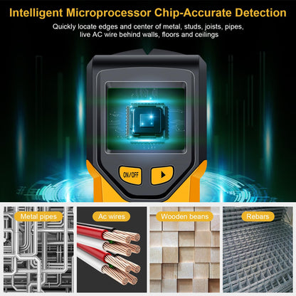 Stud Finder Wall Scanner - 5 in 1 Stud Finder Tool w/Smart Chip and HD LCD Display, Stud Detector Beam Finders for the Center and Edge of Wood AC Wire Metal Studs Joist Pipe (Yellow Feathers)