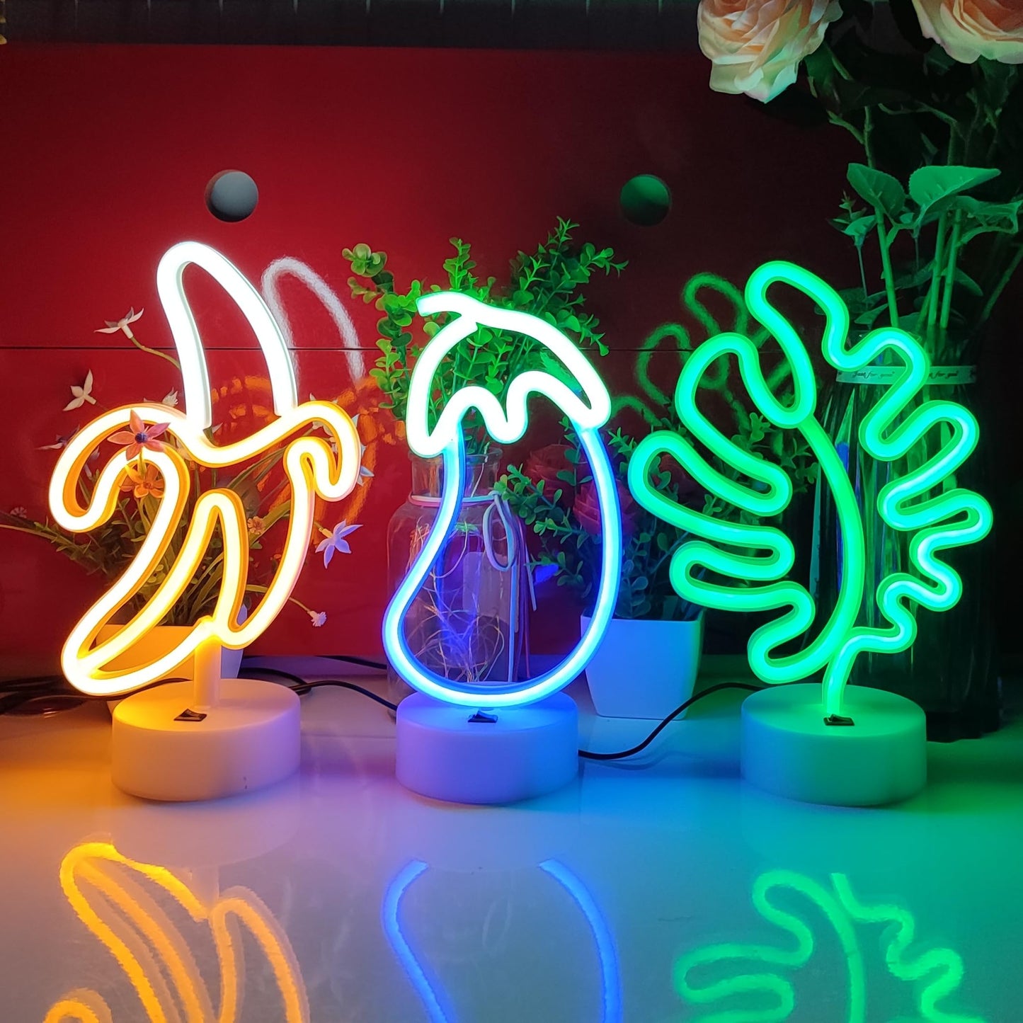 JYWJ Neon Signs with Holder Base,USB or 3-AA Battery Powered Neon Light,LED Table Decoration,Bedroom Wall Decoration,Birthday Gift,Wedding Supplies Business Gift(Leaf)