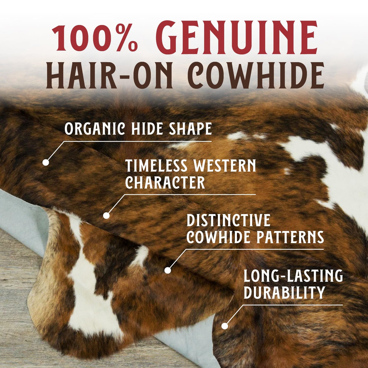 HIDES BAZAAR Real Cowhide Rug 5x7 ft - Natural Leather Hair-on-Hide Area Rug with Brown, Black & White Pattern (Brown Brindle) - Soft Western Cow Skin Rug for Living Room, Ranch Decor & Rustic Homes
