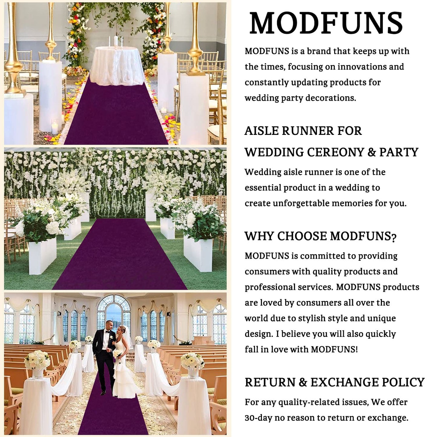 MODFUNS Purple Aisle Runner for Wedding Ceremony 4x15Ft Velvet Aisle Runner Decor Wedding Runway Rug Prom Aisle Wedding Rug for Party Wedding Floor Runner for Hallway Outdoor