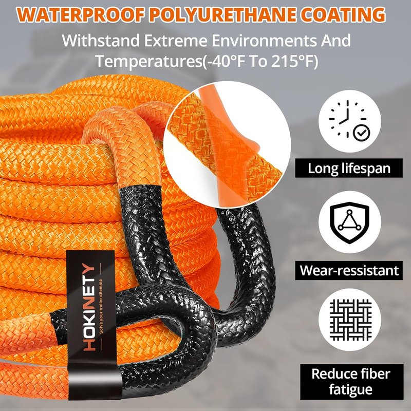 Kinetic Recovery Tow Rope - 1.26" x 30ft Heavy Duty Snatch Strap Kit for Trucks, SUVs, ATVs | Orange