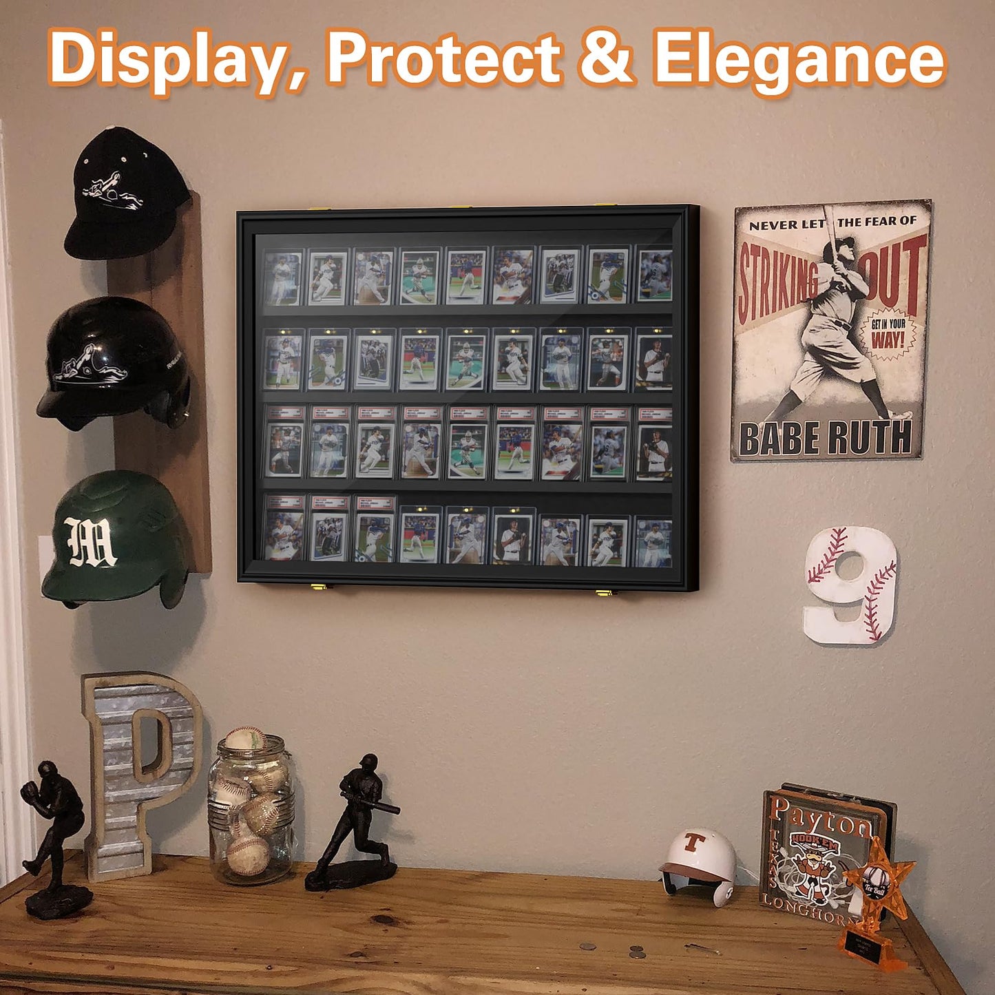 Mlikero Baseball Card Display Case, 36 Graded Card Display Frame Lockable, Trading Card Display with UV Protection Sports Card Display Case for Baseball Cards, Football Cards, Sports Cards