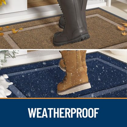 OLANLY Front Door Mat Indoor Outdoor Entrance, Waterproof All-Season, All-Weather Doormat, Sturdy Natural Rubber, Fade Resistant, Low Profile, Easy Clean Patio Porch Entryway Mat, 29.5x17, Blue