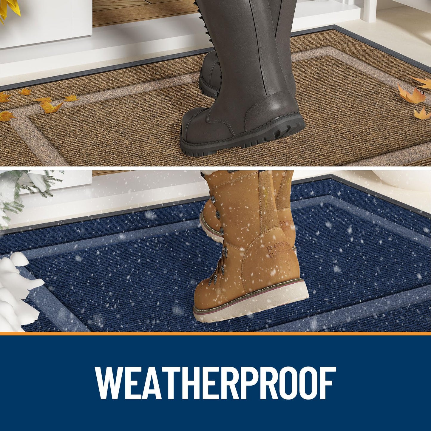 OLANLY Front Door Mat Indoor Outdoor Entrance, Waterproof All-Season, All-Weather Doormat, Sturdy Natural Rubber, Fade Resistant, Low Profile, Easy Clean Patio Porch Entryway Mat, 47x32, Black
