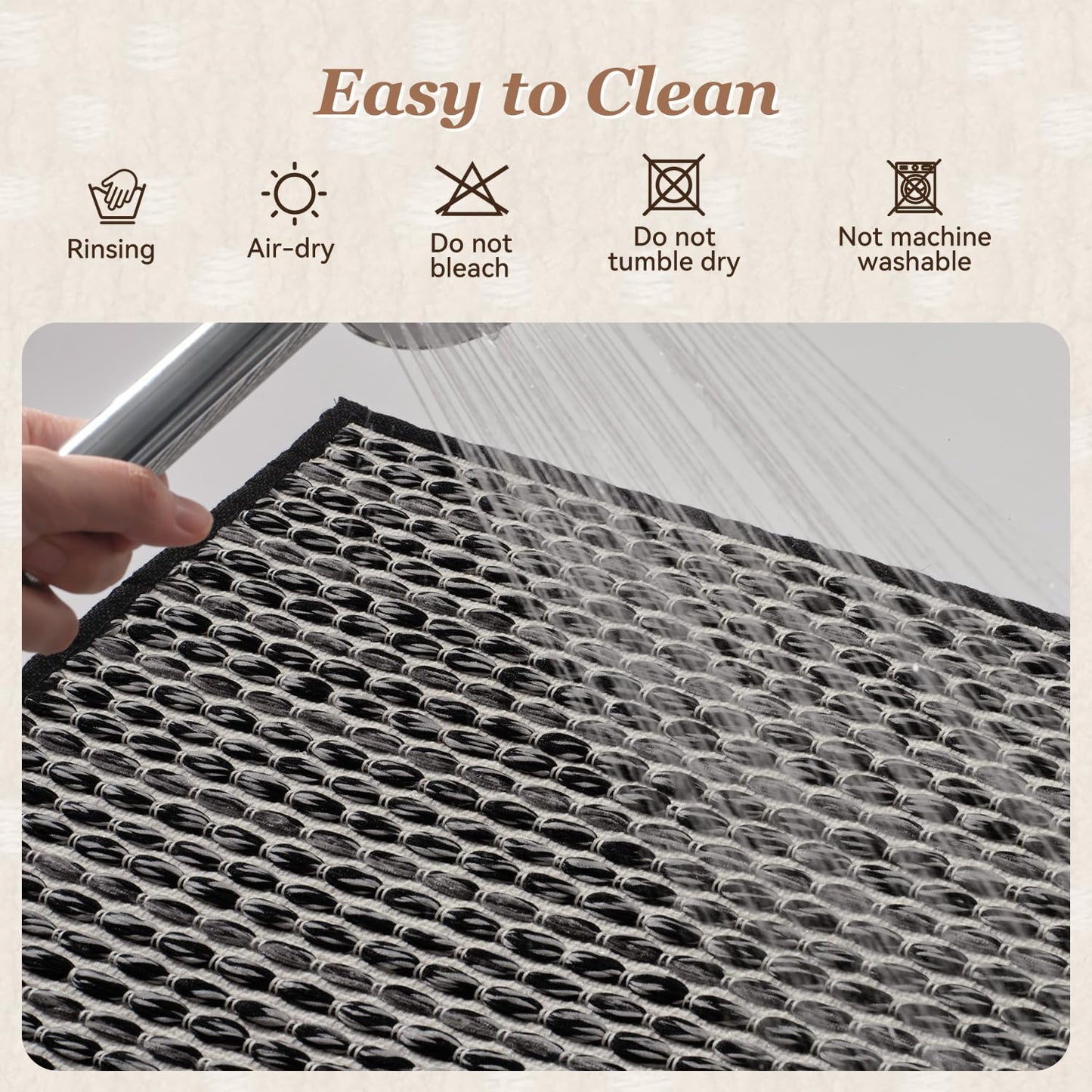 AMOAMI Unique Woven Bath Mat, Super Absorbent Non Slip Bath Mats for Bathroom Floor Textured Bathroom Mat Quick Dry Washable Bath Rug Boho Thin Rugs for Bathroom Beside Tub, 20" x 32", Black