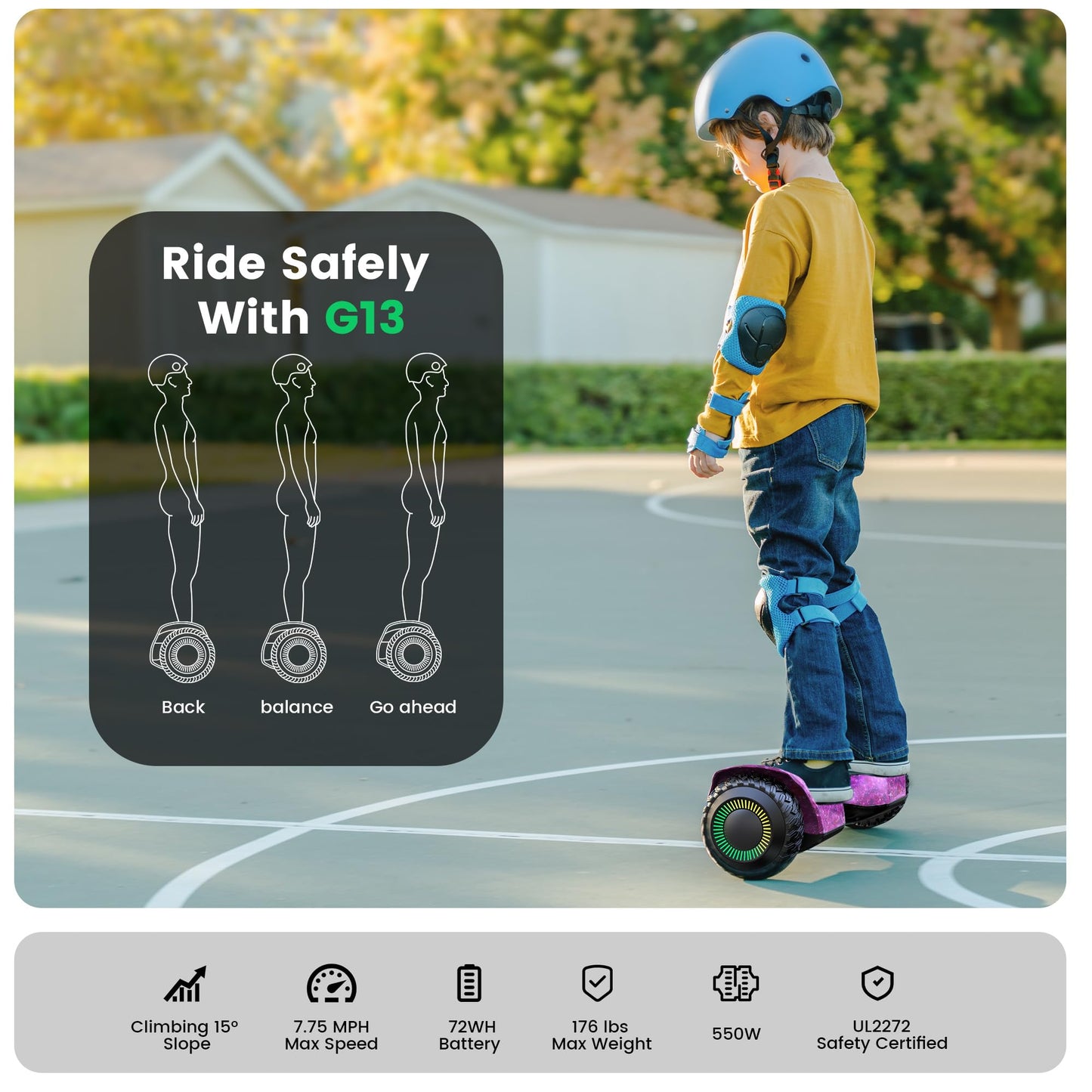 Gyroor Self Balancing Scooter New G13 All Terrain Balancing Scooter with LED Lights, Self Balancing Off Road with Bluetooth for Kids ages 6-12 and Adults-Galaxy Purple