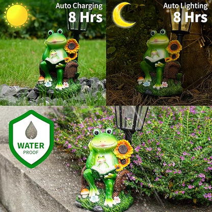 mopha Solar Garden Statues Frog Decor wth Lanterns - 12.5'' Figurines Decorations for Patio Yard Lawn Ornaments Gifts for Christmas Birthday Easter Housewarming