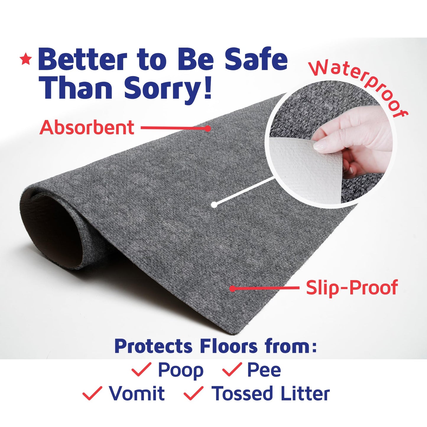 Cat Litter Mat by Americat – 36 x 28 Inches Machine Washable for Easy Clean, Waterproof & Made in USA – X Large Mat Traps Litter Around Cat Litter Box & Protects Floors