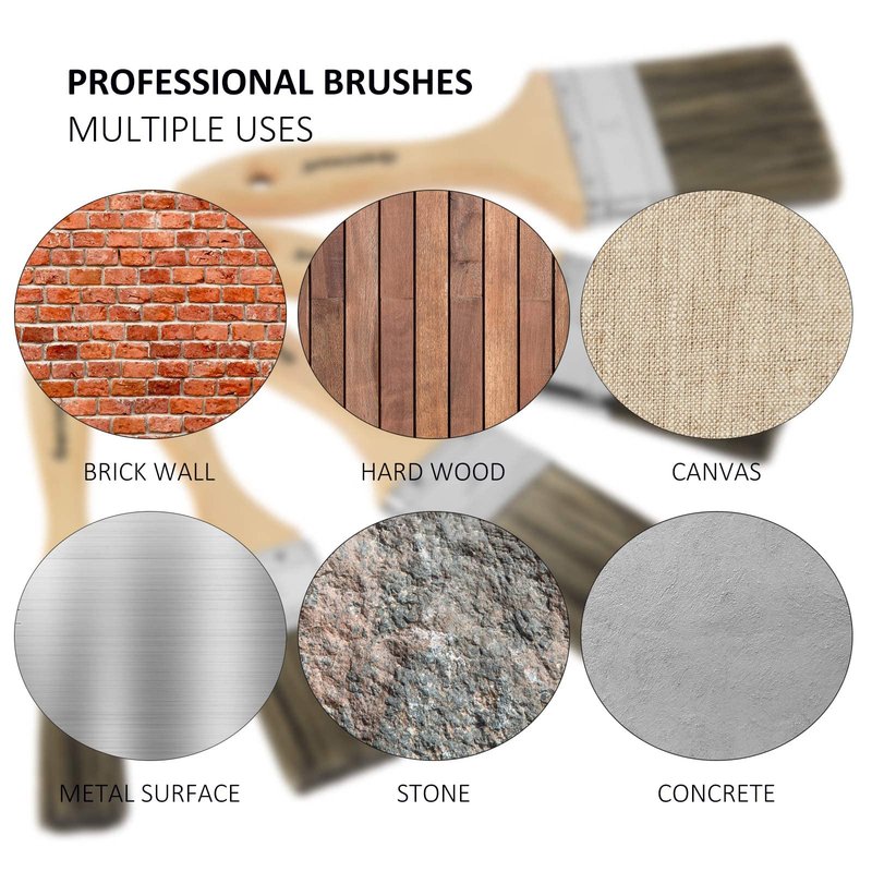 Double Thick Chip Paint Brush Set,Wood Stain Brushes for Painting Walls and Fence Staining, Wooden Handle Masonry Paintbrush for Varnish, Paste and Gesso (5 Pack Assorted Sizes)