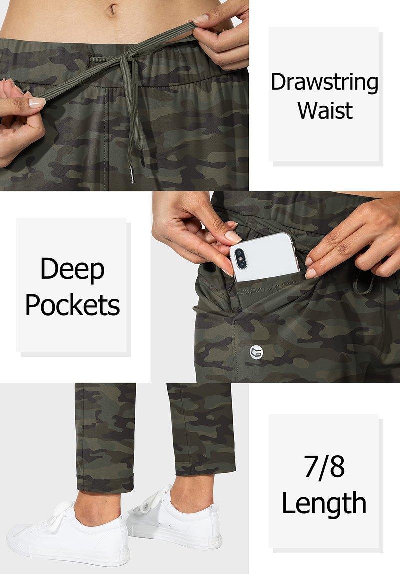 G Gradual Women's Pants with Deep Pockets 7/8 Stretch Sweatpants for Women Athletic, Golf, Lounge, Work (Green Camo, X-Large)