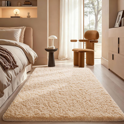 Ophanie Beige Rugs for Bedroom Living Room, Fluffy Fuzzy Furry Carpet, Plush Soft Shaggy Bedside Indoor Floor 4x6 Area Rug for Kids Girls Boys Baby Teen Dorm Nursery Home Decor Aesthetic