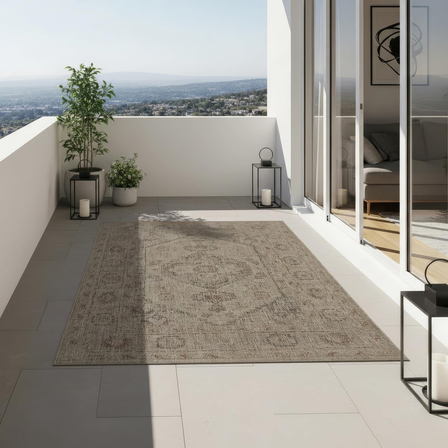 Thomasville Nomad Flatweave Area Rug by Gertmenian - 5x7 Ft Standard, Stain & UV Resistant Carpet, Deck, Patio, Poolside & Mudroom - Pinnock Beige, 26738