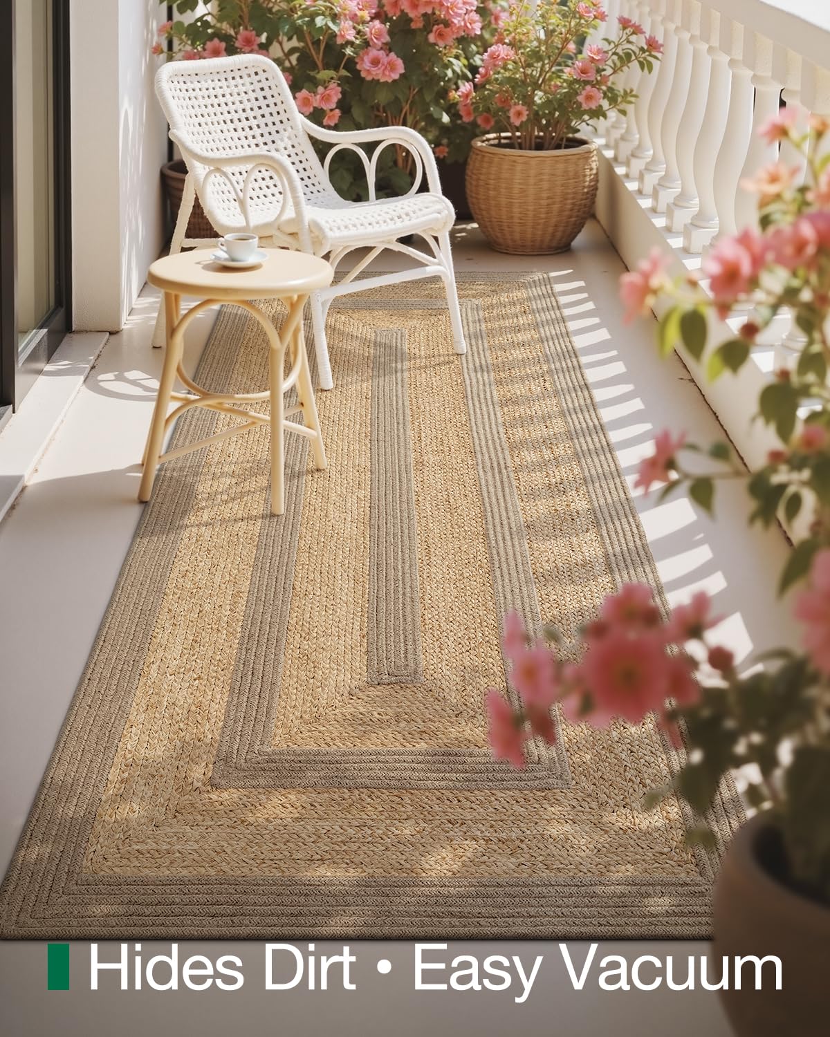 LUMI 3x7 Jute and Raffia Braided Runner Rug for Hallway, Natural Rustic Carpet Non Slip, Area Mat Indoor High Traffic for Living Room, Entryway, Kitchen, Laundry