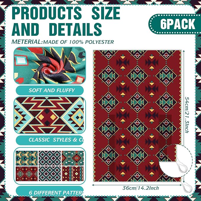 Set of 6 Western Aztec Kitchen Towels American Decorative Rustic Cloth