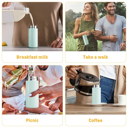 Exllena Small Water Bottle 10oz, Small Insulated Water Bottle for Hot&Cold Drinks, Water Bottle Purse with Carry Handle - 100% Leakproof Perfect for School, Travel...(Mint)