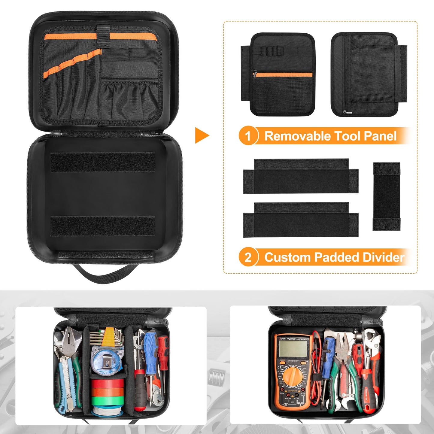 GRAOSO Water-resistant Utility Pouch, Multi-Purpose Tool Bag for Electronic, First Aid, Durable Leather Thermocompression Design, with Removable Binder and Divider, Black